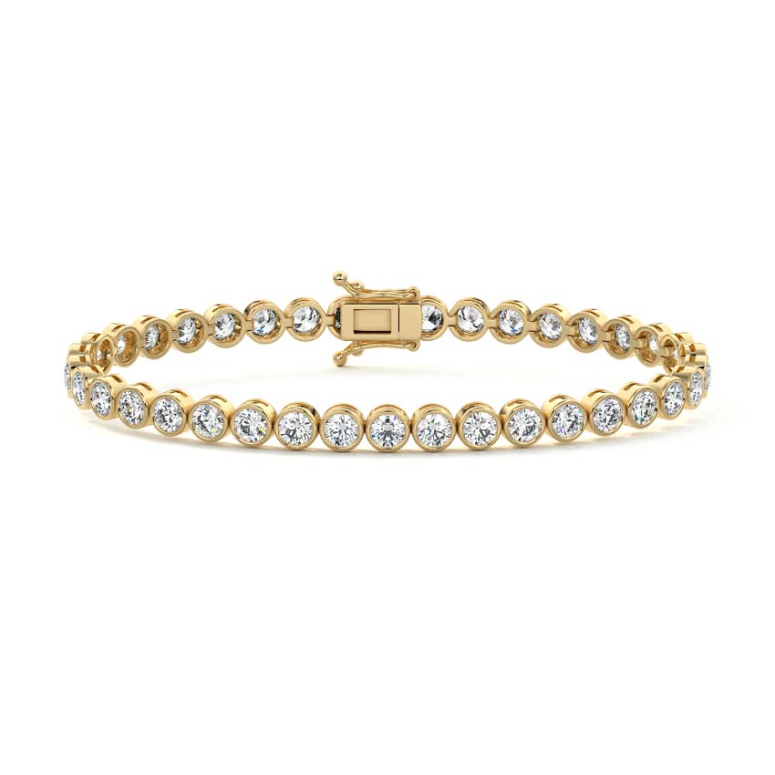 Yellow gold Round Diamond Bezel Tennis Bracelet