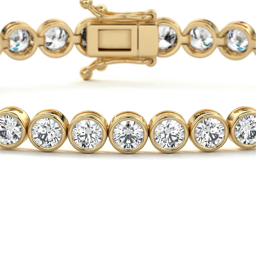 Yellow gold Round Diamond Bezel Tennis Bracelet