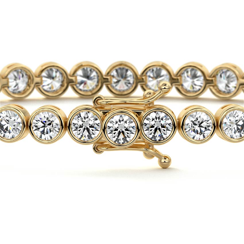 Yellow gold Round Diamond Bezel Tennis Bracelet