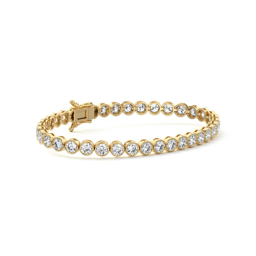 Yellow gold Round Diamond Bezel Tennis Bracelet