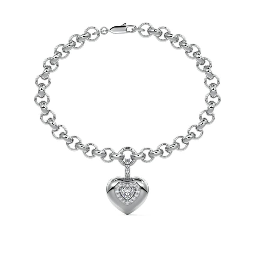 White gold Diamond Heart Charm Chain Bracelet