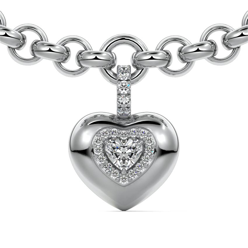 White gold Diamond Heart Charm Chain Bracelet