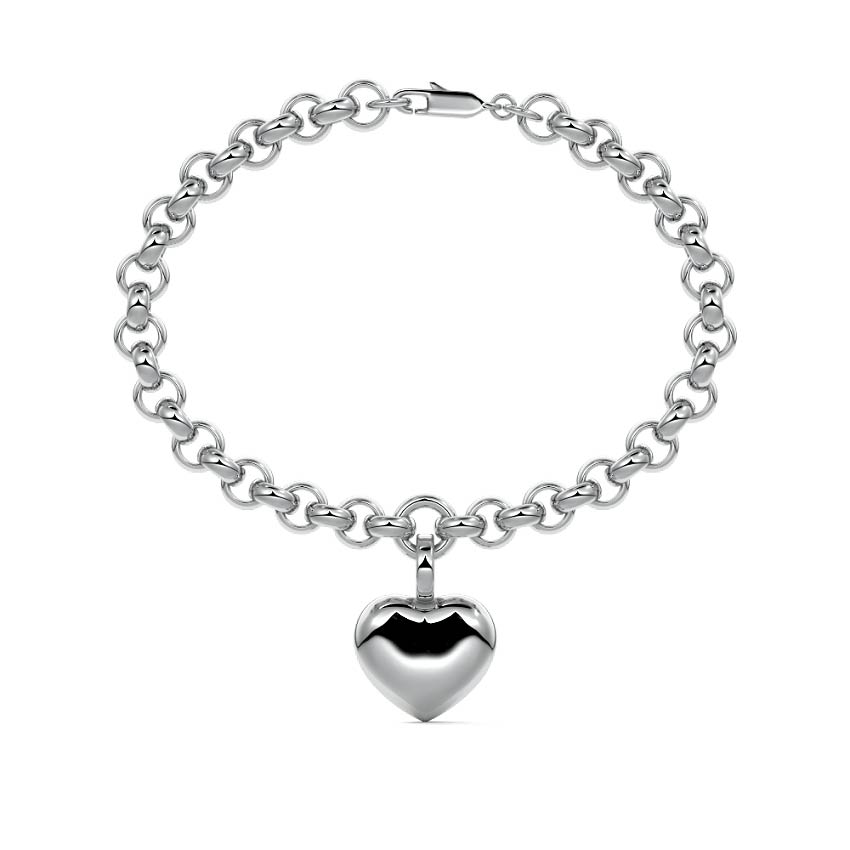 White gold Diamond Heart Charm Chain Bracelet