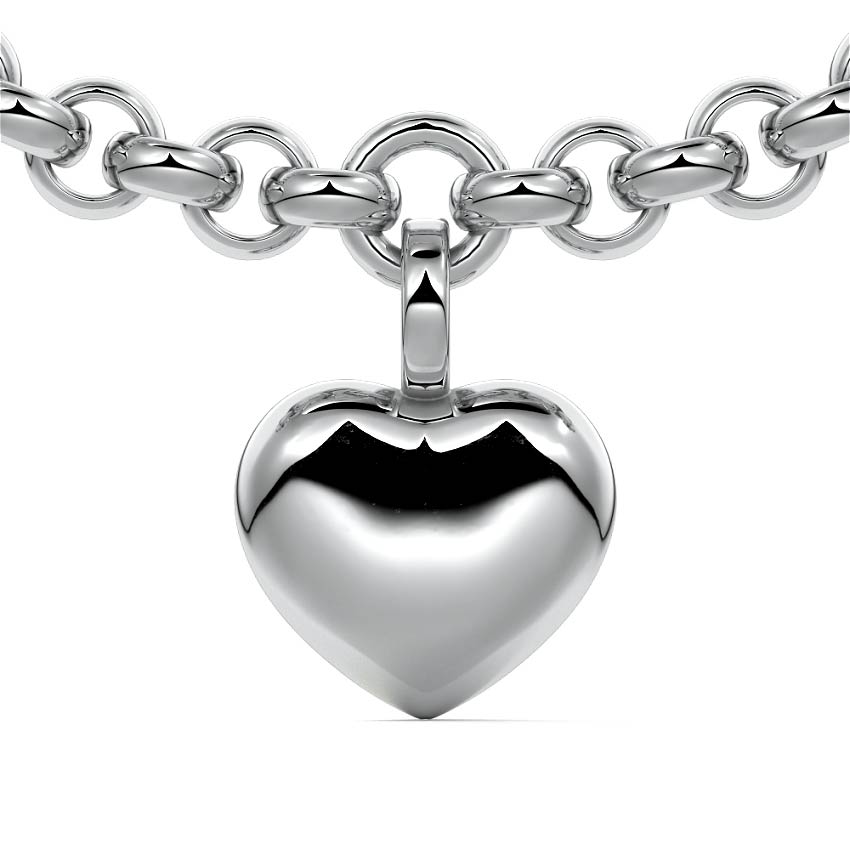 White gold Diamond Heart Charm Chain Bracelet