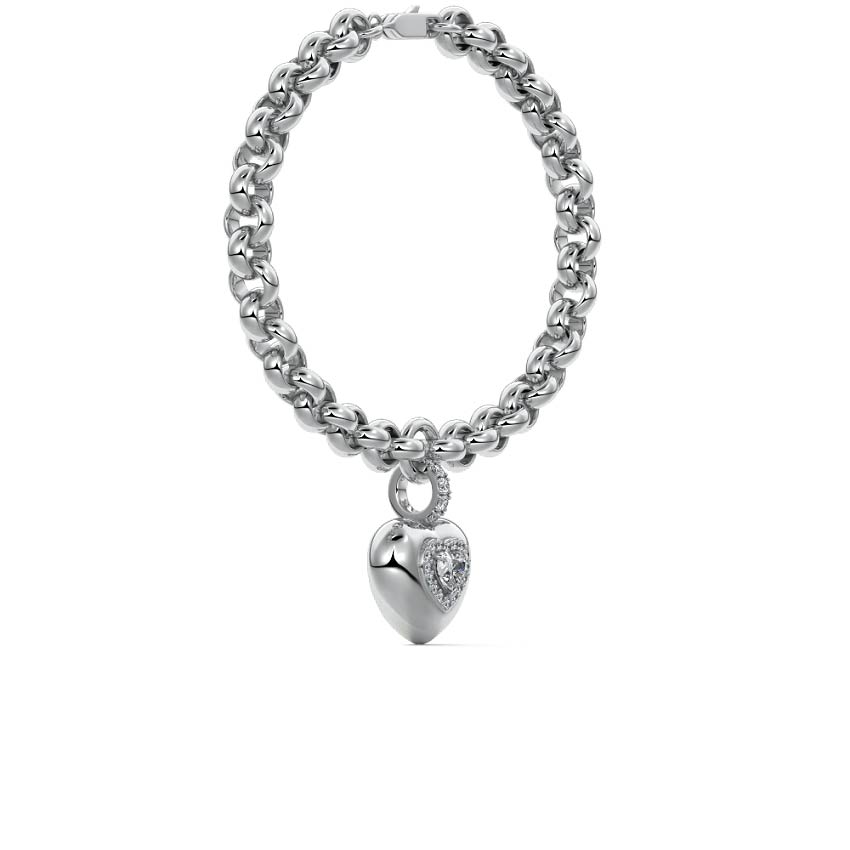 White gold Diamond Heart Charm Chain Bracelet