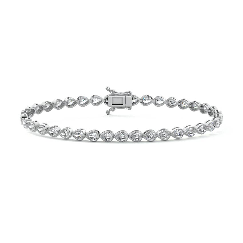Silver East-West Pear Shape Diamond Bezel Tennis Bracelet