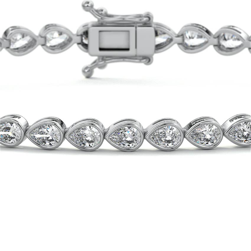 Silver East-West Pear Shape Diamond Bezel Tennis Bracelet