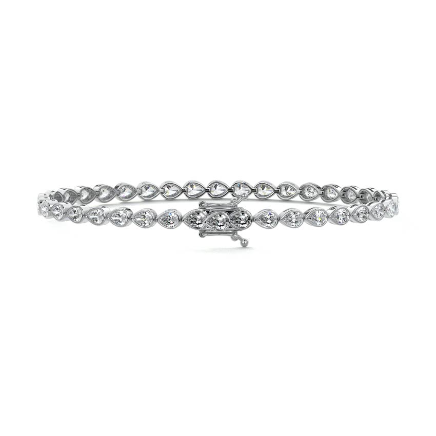 Silver East-West Pear Shape Diamond Bezel Tennis Bracelet
