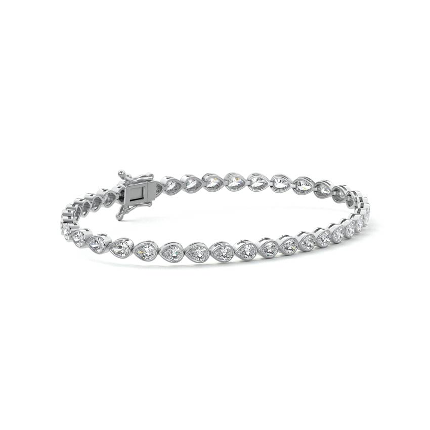 Silver East-West Pear Shape Diamond Bezel Tennis Bracelet