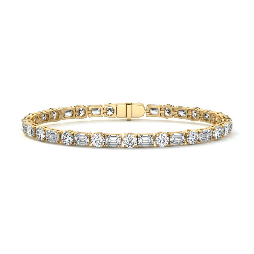 Yellow gold Emerald and Round Diamond Tennis Bracelet