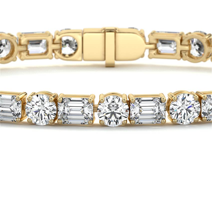 Yellow gold Emerald and Round Diamond Tennis Bracelet