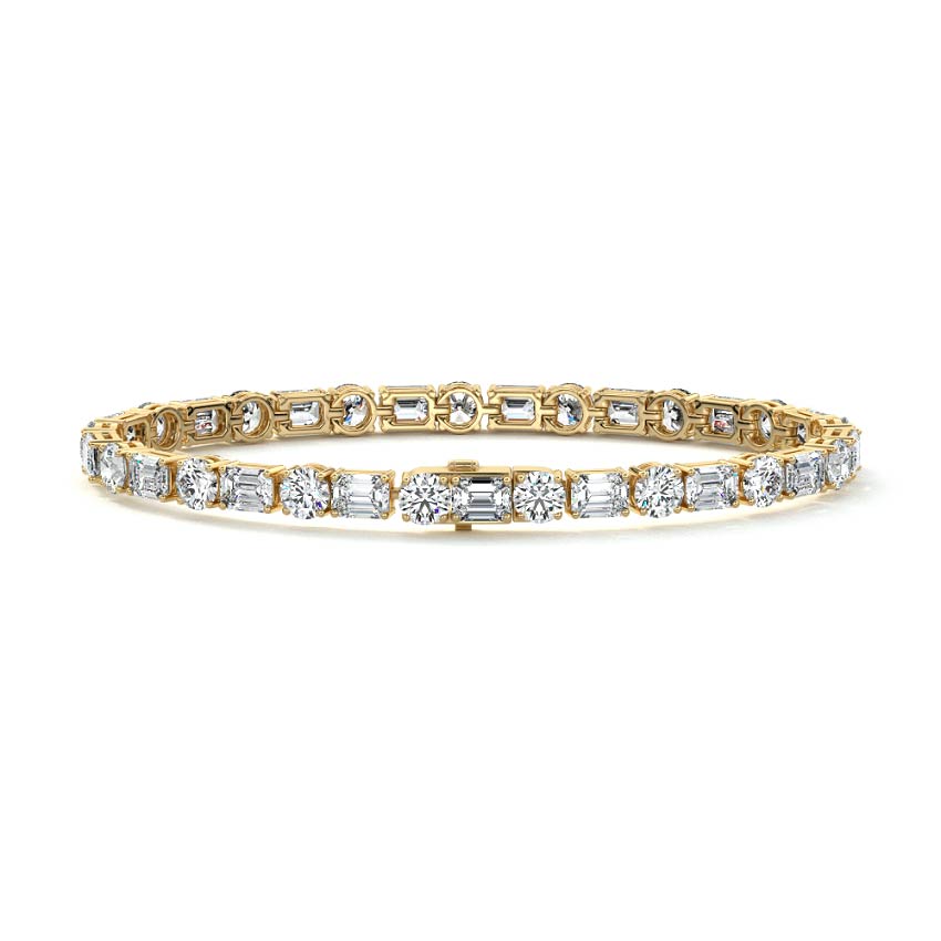 Yellow gold Emerald and Round Diamond Tennis Bracelet