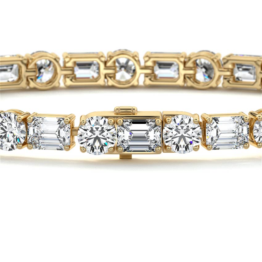 Yellow gold Emerald and Round Diamond Tennis Bracelet