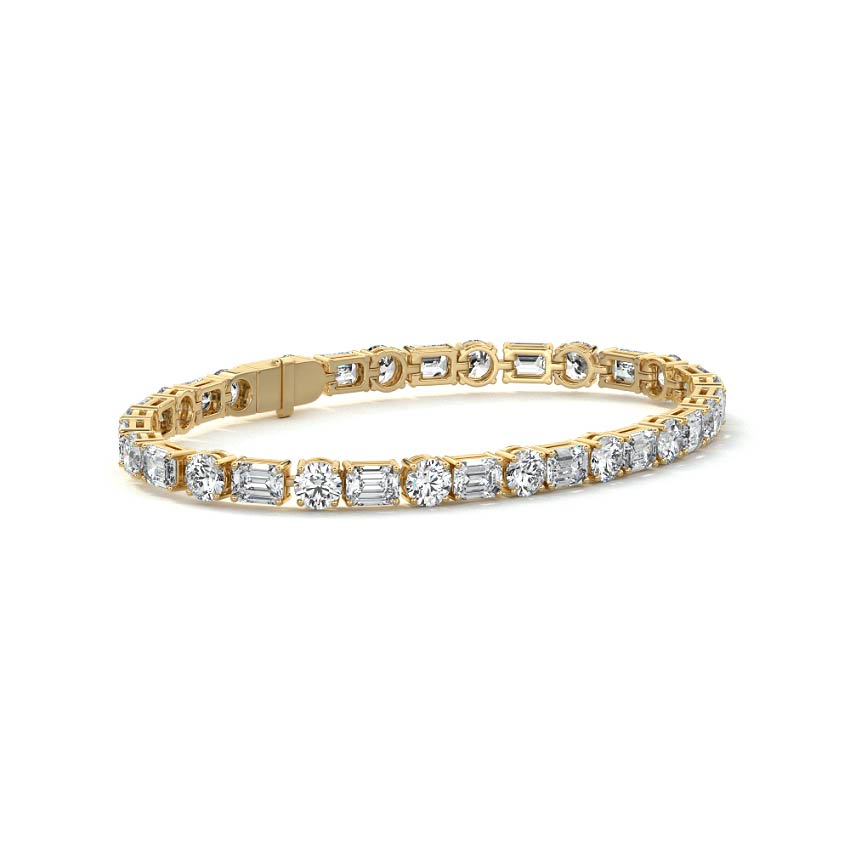 Yellow gold Emerald and Round Diamond Tennis Bracelet