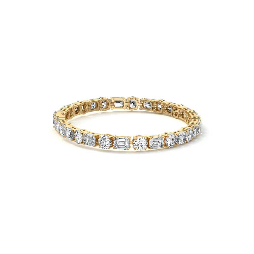 Yellow gold Emerald and Round Diamond Tennis Bracelet