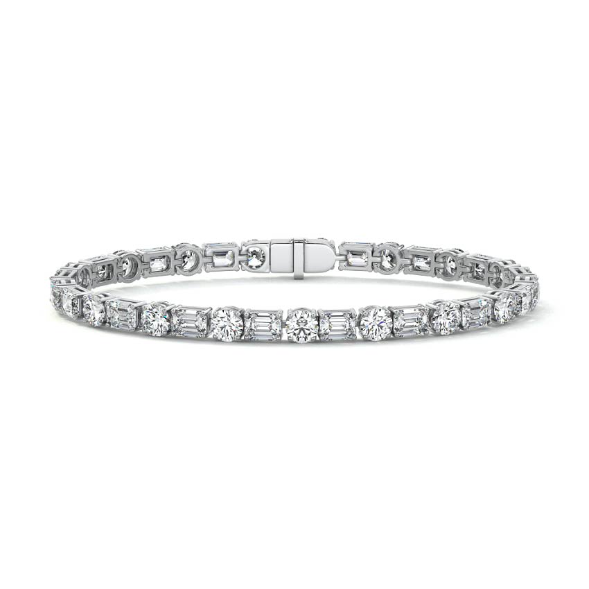 Platinum Emerald and Round Diamond Tennis Bracelet