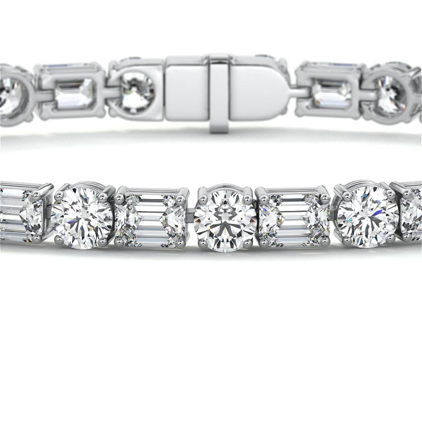 Platinum Emerald and Round Diamond Tennis Bracelet