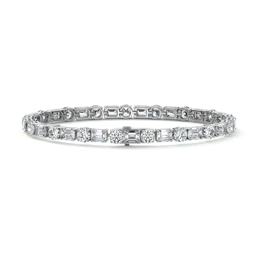 Platinum Emerald and Round Diamond Tennis Bracelet