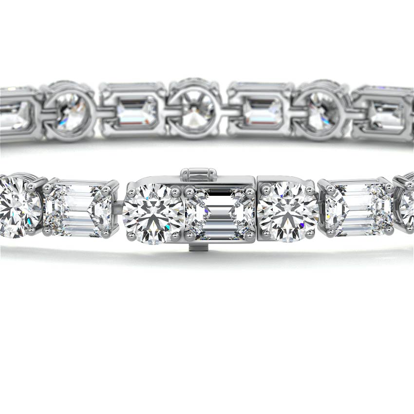 Platinum Emerald and Round Diamond Tennis Bracelet