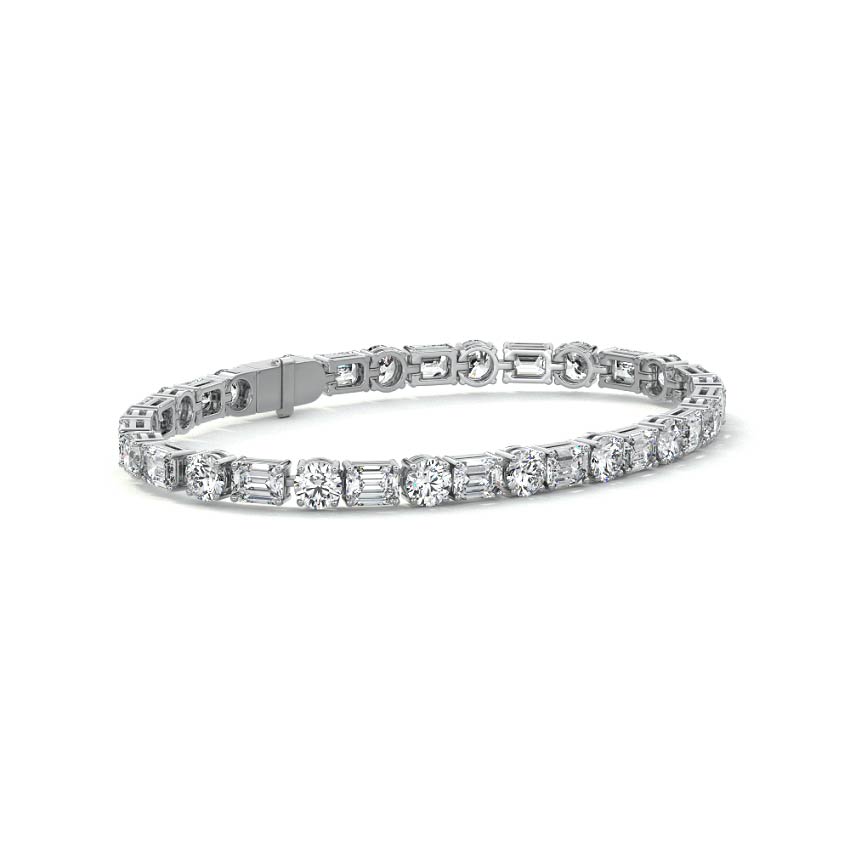 Platinum Emerald and Round Diamond Tennis Bracelet