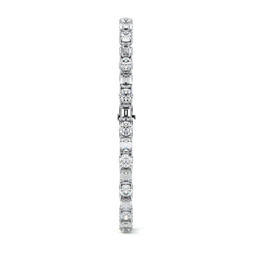 Platinum Emerald and Round Diamond Tennis Bracelet