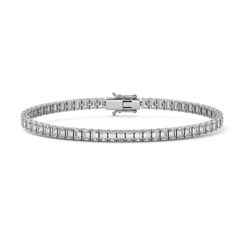 Silver Emerald Cut Diamond Four-Prong Tennis Bracelet