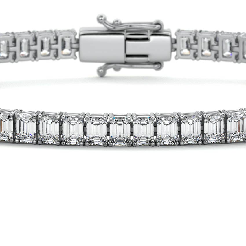Silver Emerald Cut Diamond Four-Prong Tennis Bracelet