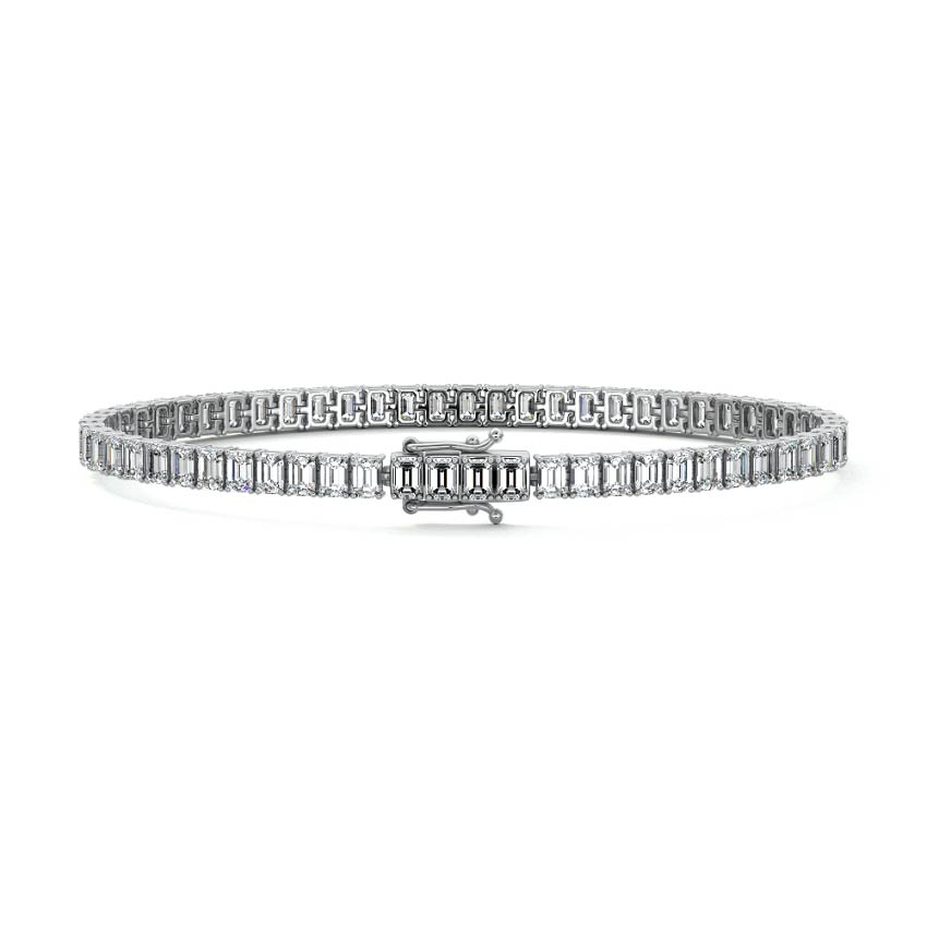 Silver Emerald Cut Diamond Four-Prong Tennis Bracelet