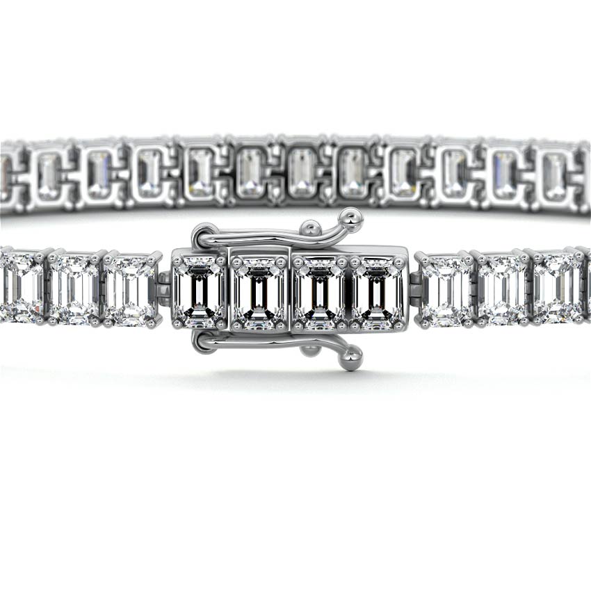 Silver Emerald Cut Diamond Four-Prong Tennis Bracelet