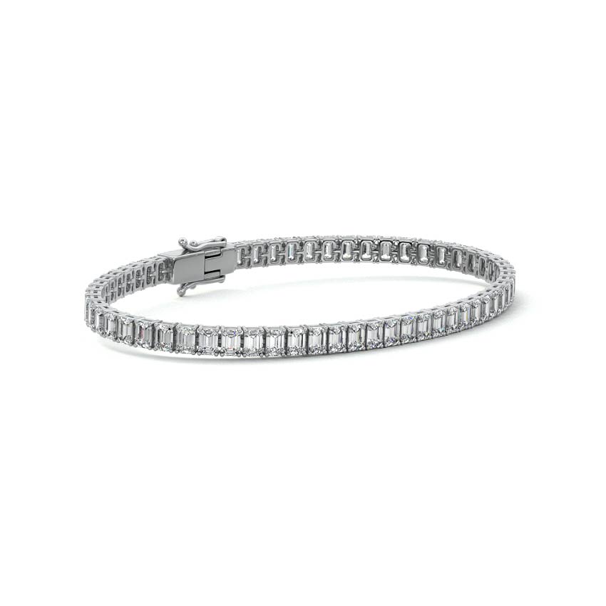 Silver Emerald Cut Diamond Four-Prong Tennis Bracelet