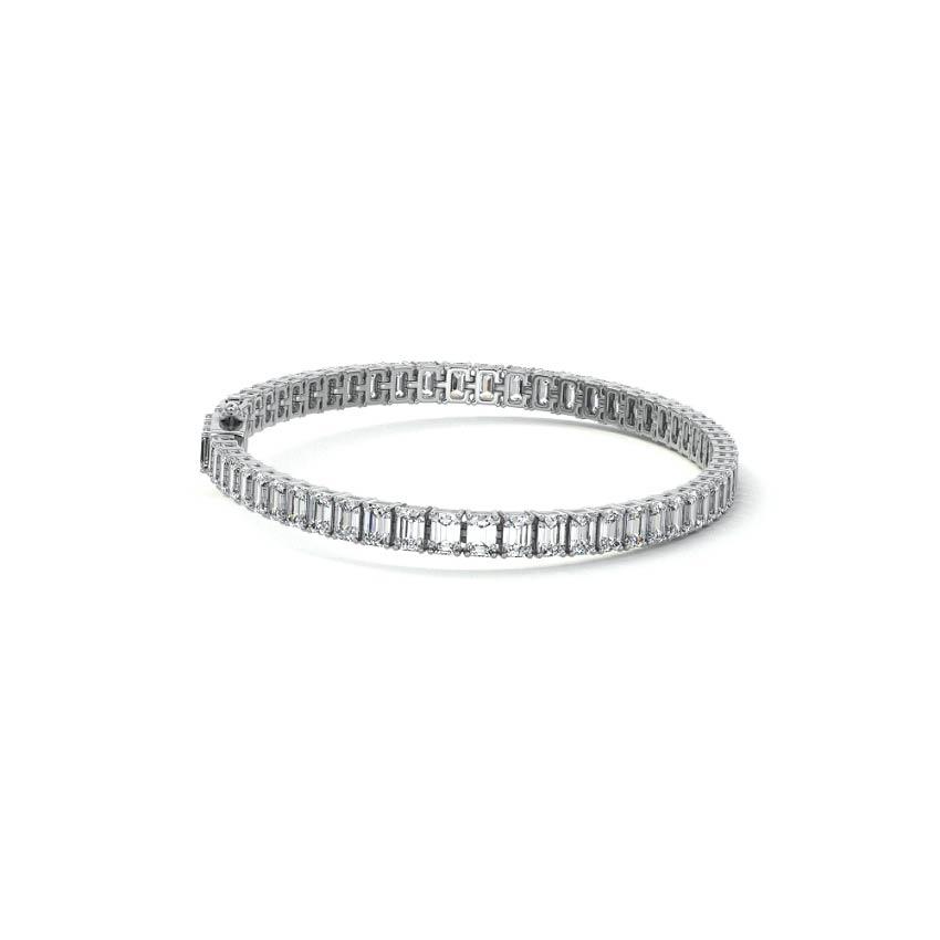 Silver Emerald Cut Diamond Four-Prong Tennis Bracelet