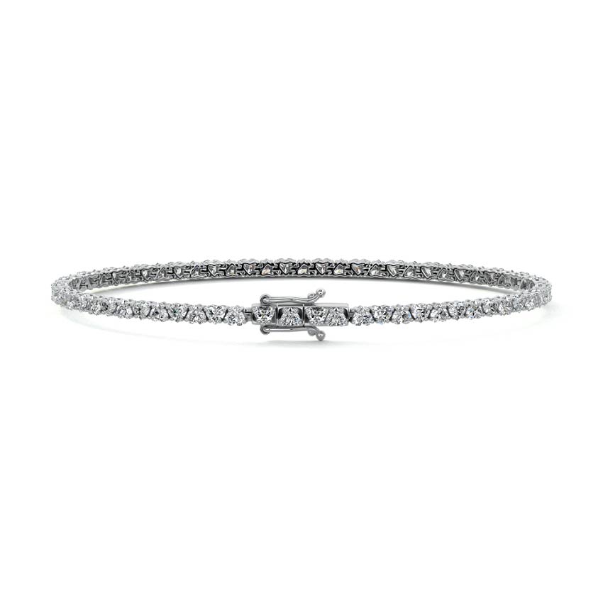 Silver Heart Shape Diamond Four-Prong Tennis Bracelet
