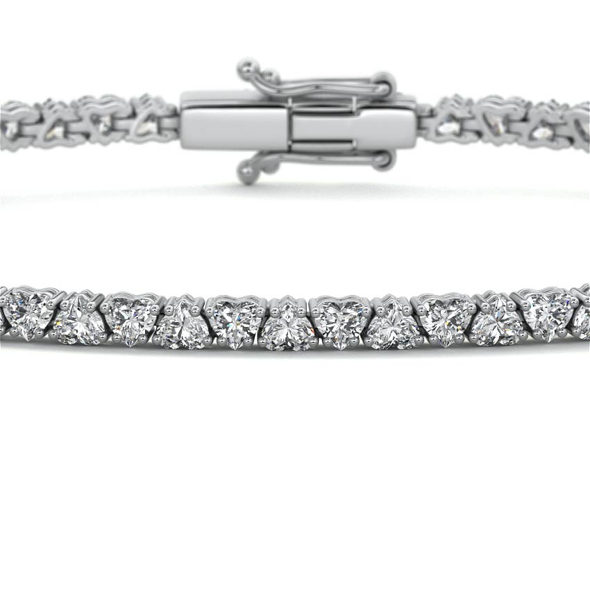 Platinum Heart Shape Diamond Four-Prong Tennis Bracelet