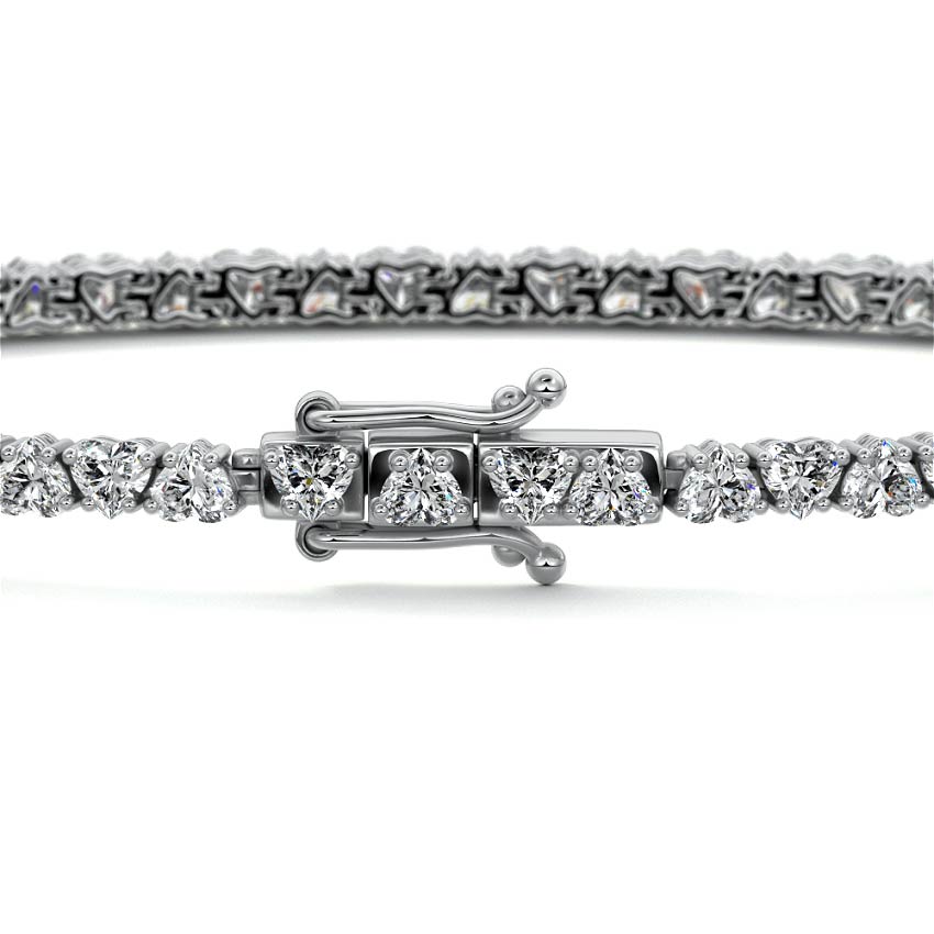 Platinum Heart Shape Diamond Four-Prong Tennis Bracelet
