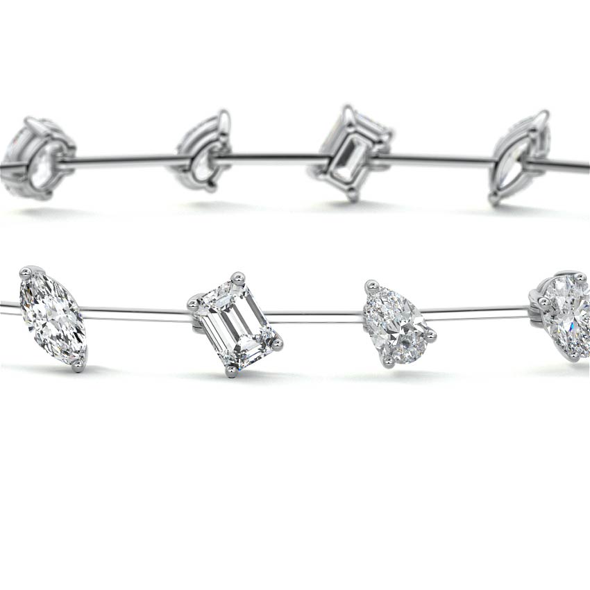 White gold Multi Shape Diamond Station Bracelet