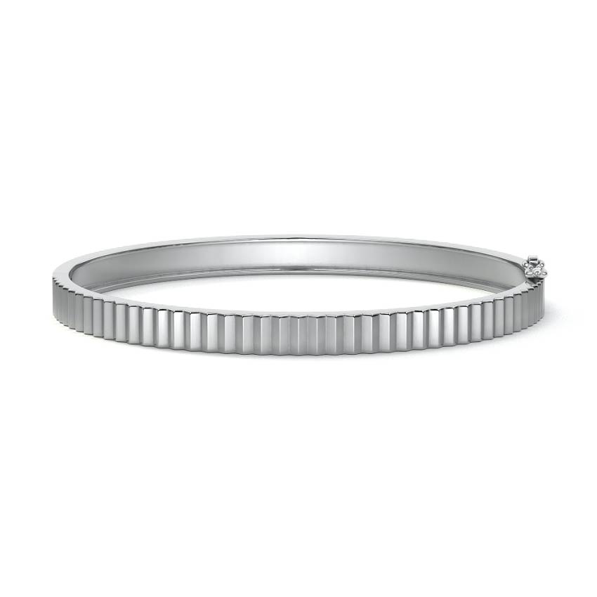 White gold Ridged Gold Bangle Bracelet
