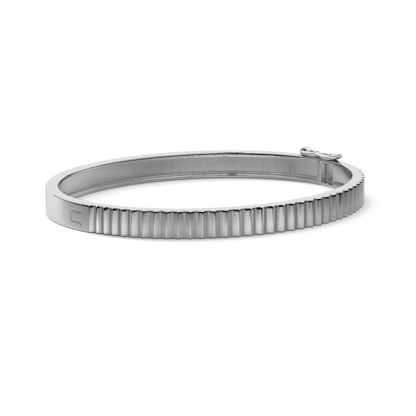 White gold Ridged Gold Bangle Bracelet