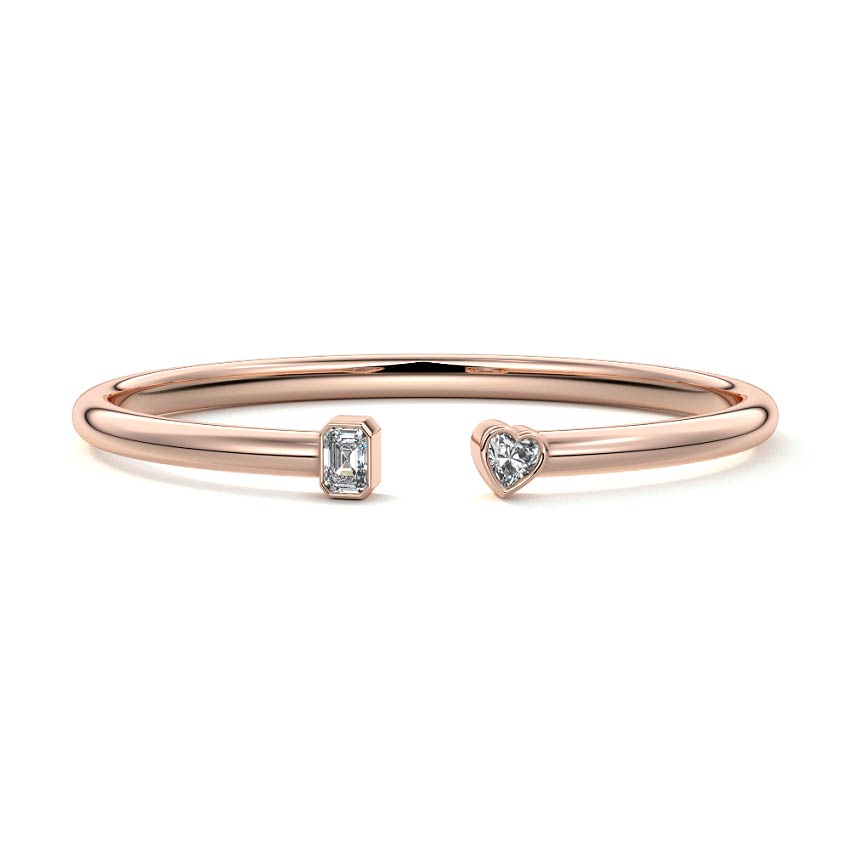 Rose gold Emerald and Heart Diamond Toi Moi Open Bangle