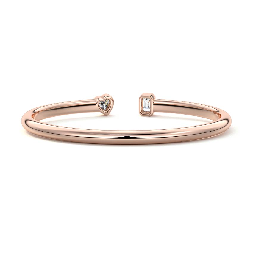 Rose gold Emerald and Heart Diamond Toi Moi Open Bangle