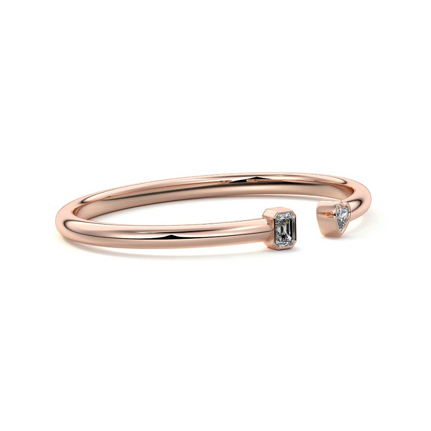Rose gold Emerald and Heart Diamond Toi Moi Open Bangle