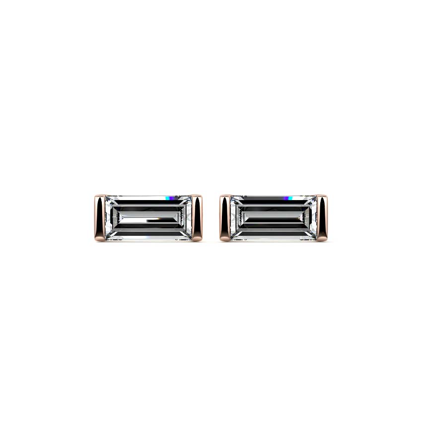 Rose gold Baguette Diamond Bar Stud Earrings