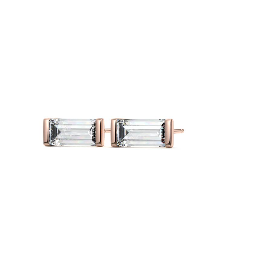 Rose gold Baguette Diamond Bar Stud Earrings