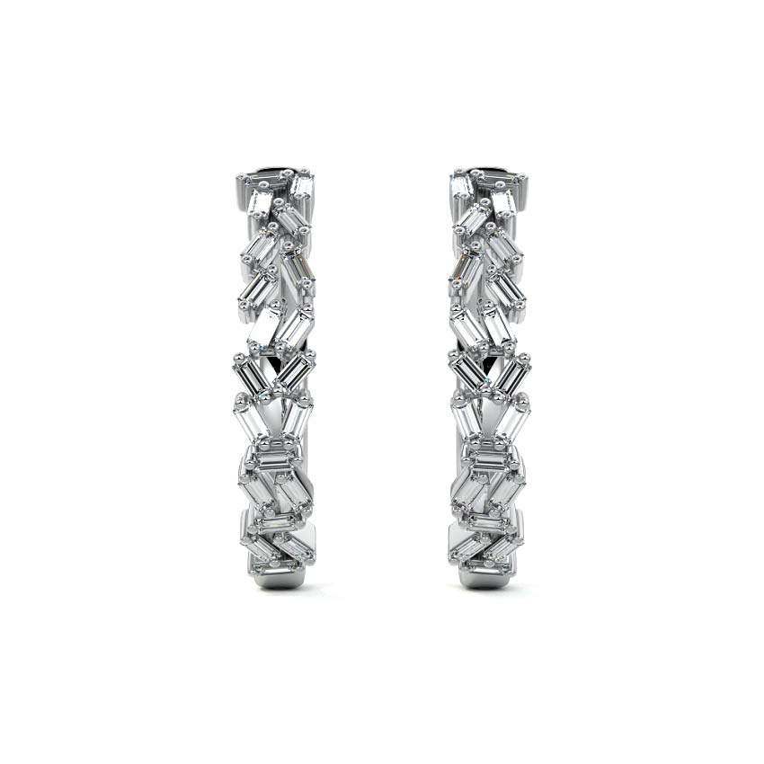 White gold Baguette Diamond Cluster Hoop Earrings