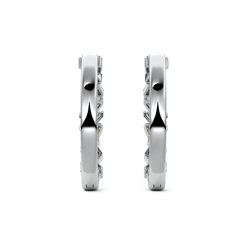 White gold Baguette Diamond Cluster Hoop Earrings