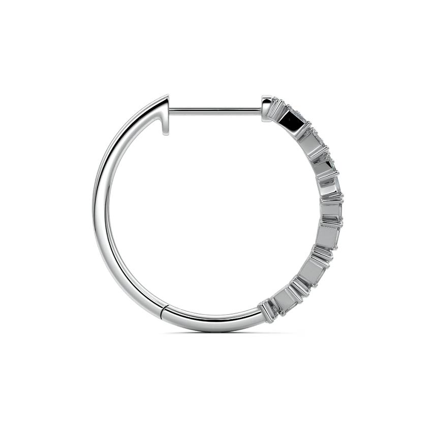 White gold Baguette Diamond Cluster Hoop Earrings