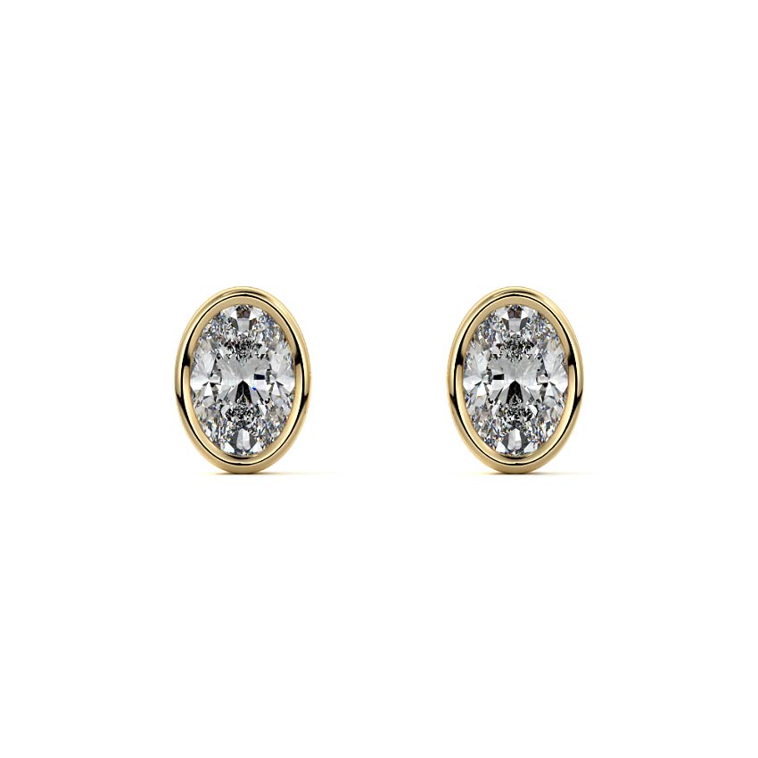 Yellow gold Oval Diamond Solitaire Stud Earrings