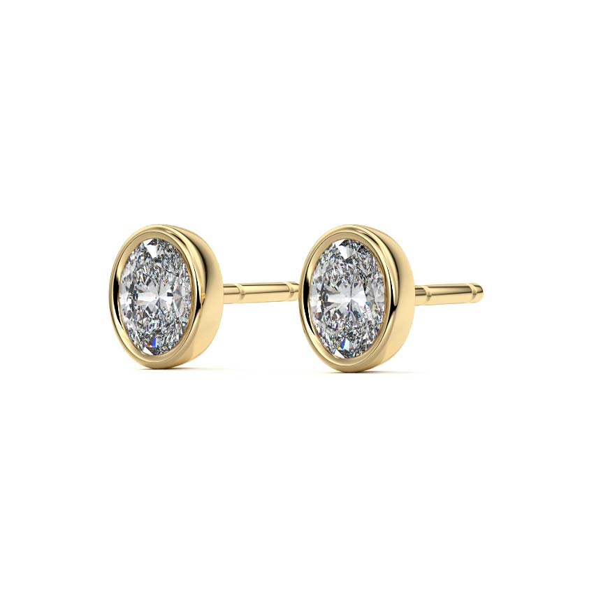 Yellow gold Oval Diamond Solitaire Stud Earrings