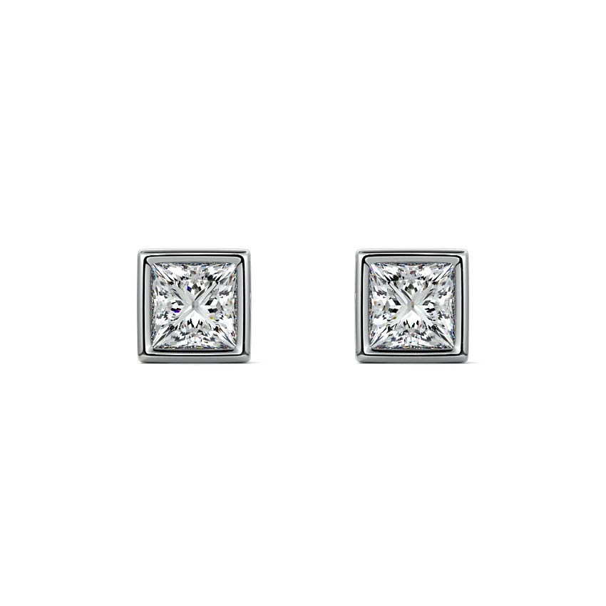 Silver Princess Diamond Solitaire Stud Earrings