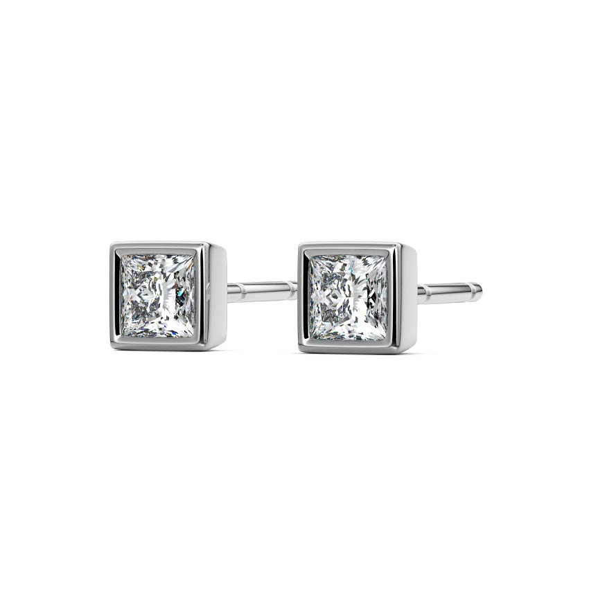 Silver Princess Diamond Solitaire Stud Earrings