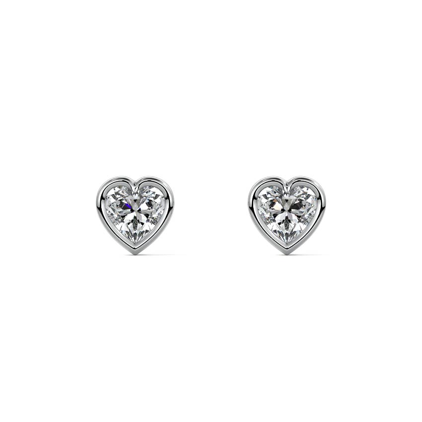 Silver Heart Diamond Solitaire Stud Earrings